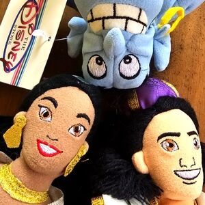 NWT Vintage DISNEY "ALLADIN, JASMINE & GENIE set Bean Bag Plush
